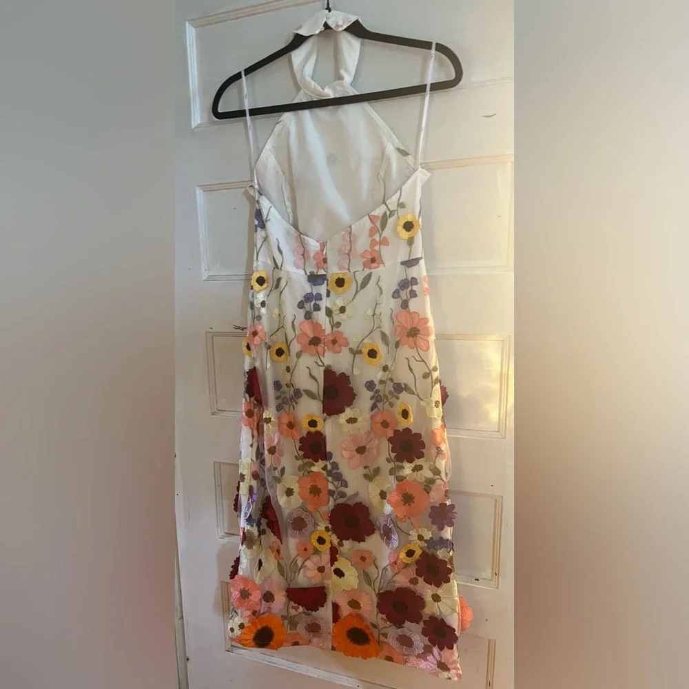 Lulu's Unique Impression Ivory 3D Floral Embroidered Halter Midi Dress - Picture 5 of 11